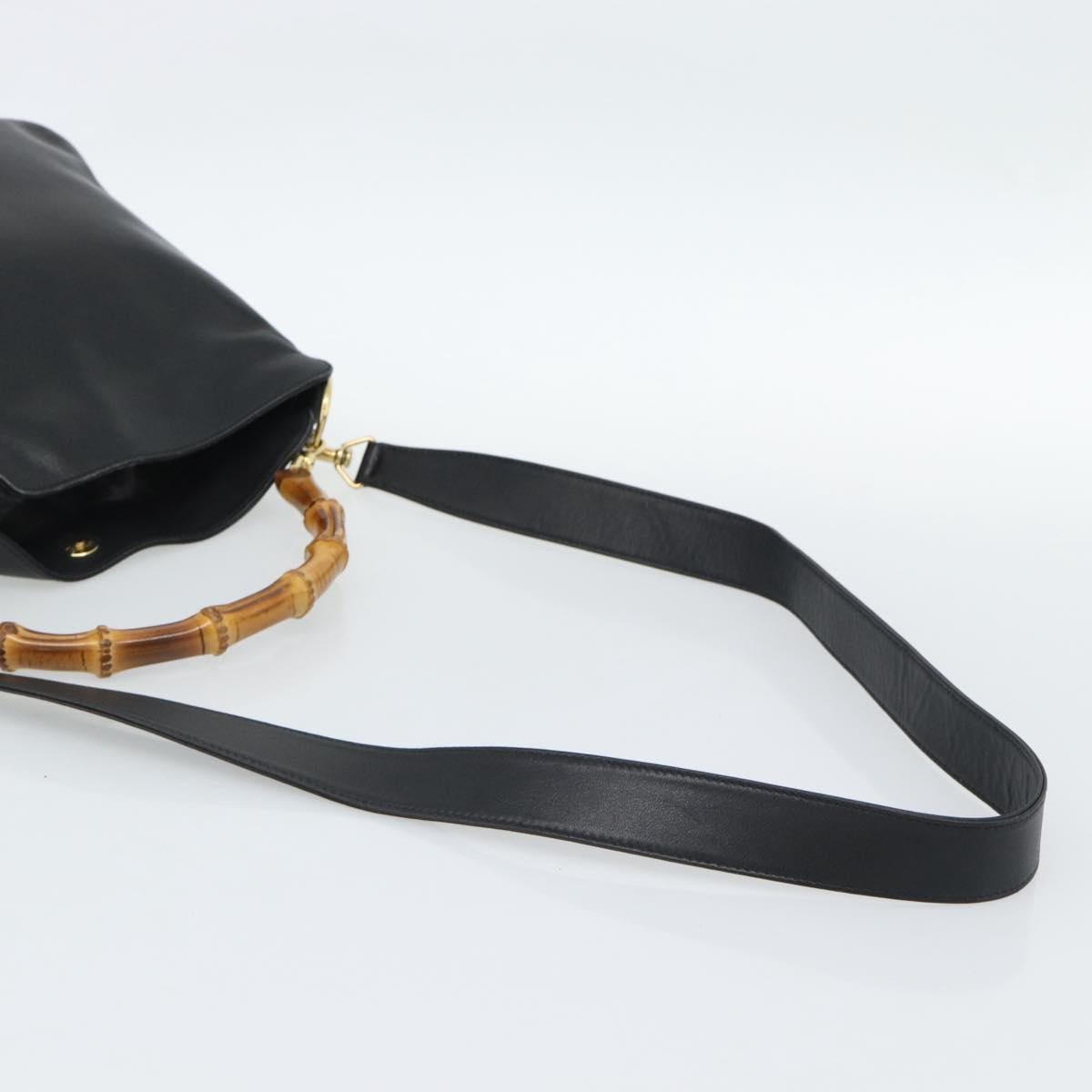 GUCCI Bamboo Hand Bag Leather 2way Black Gold 001 1705 Auth 190553