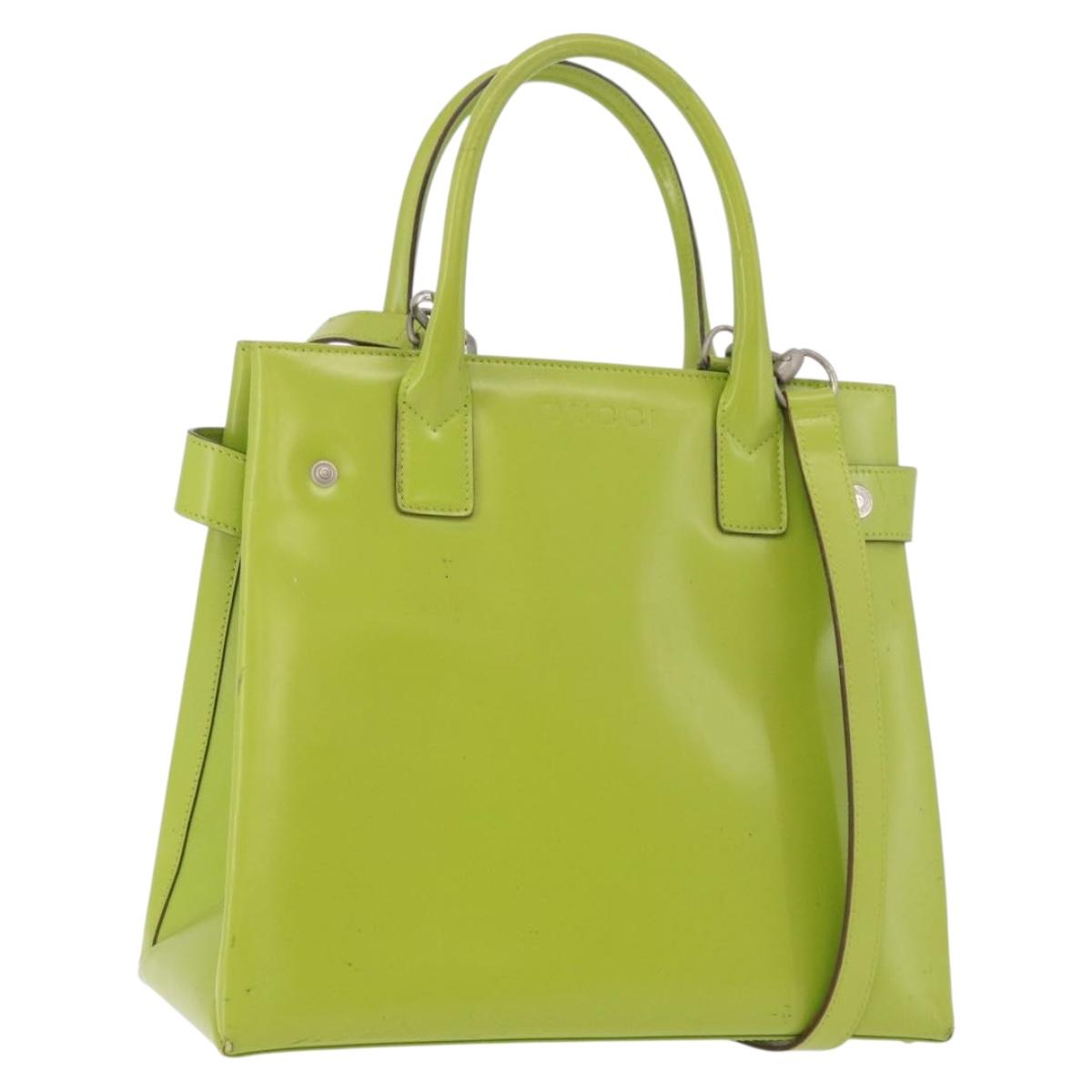 GUCCI Patent Hand Bag 2way Lime Green Silver Auth 190559