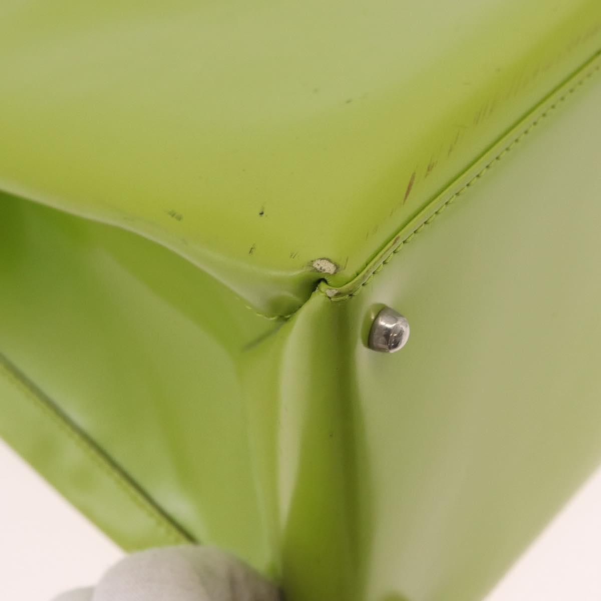 GUCCI Patent Hand Bag 2way Lime Green Silver Auth 190559