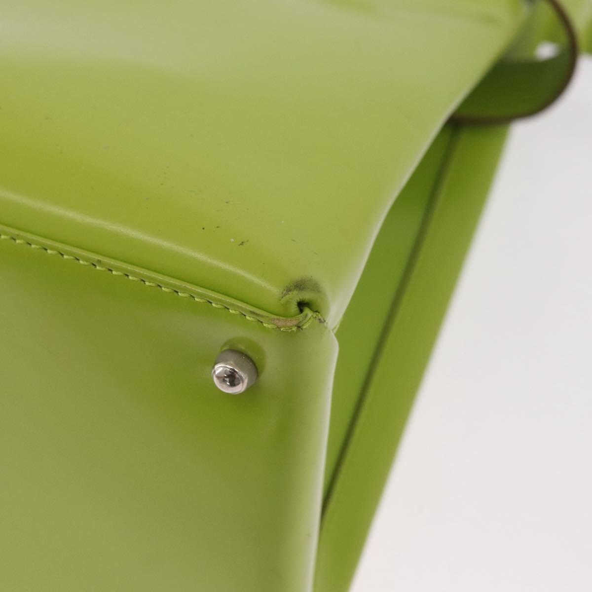 GUCCI Patent Hand Bag 2way Lime Green Silver Auth 190559