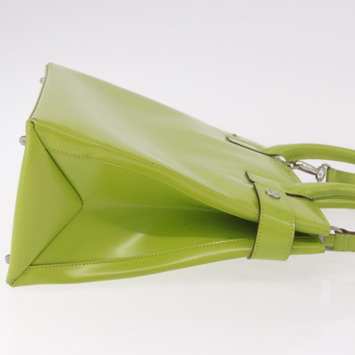 GUCCI Patent Hand Bag 2way Lime Green Silver Auth 190559