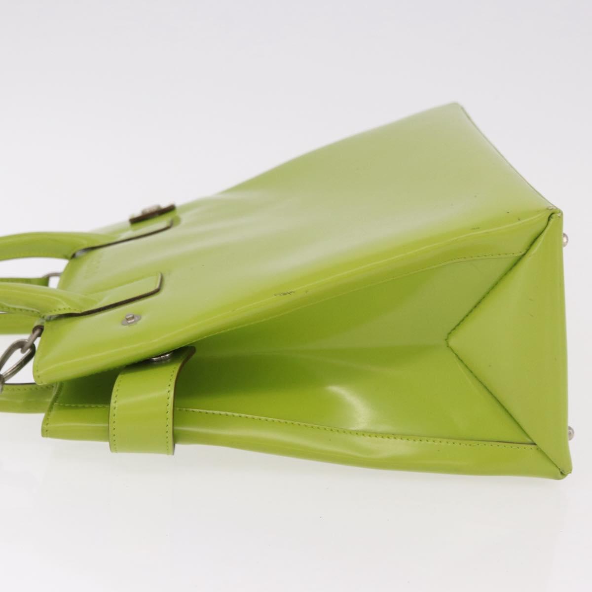 GUCCI Patent Hand Bag 2way Lime Green Silver Auth 190559