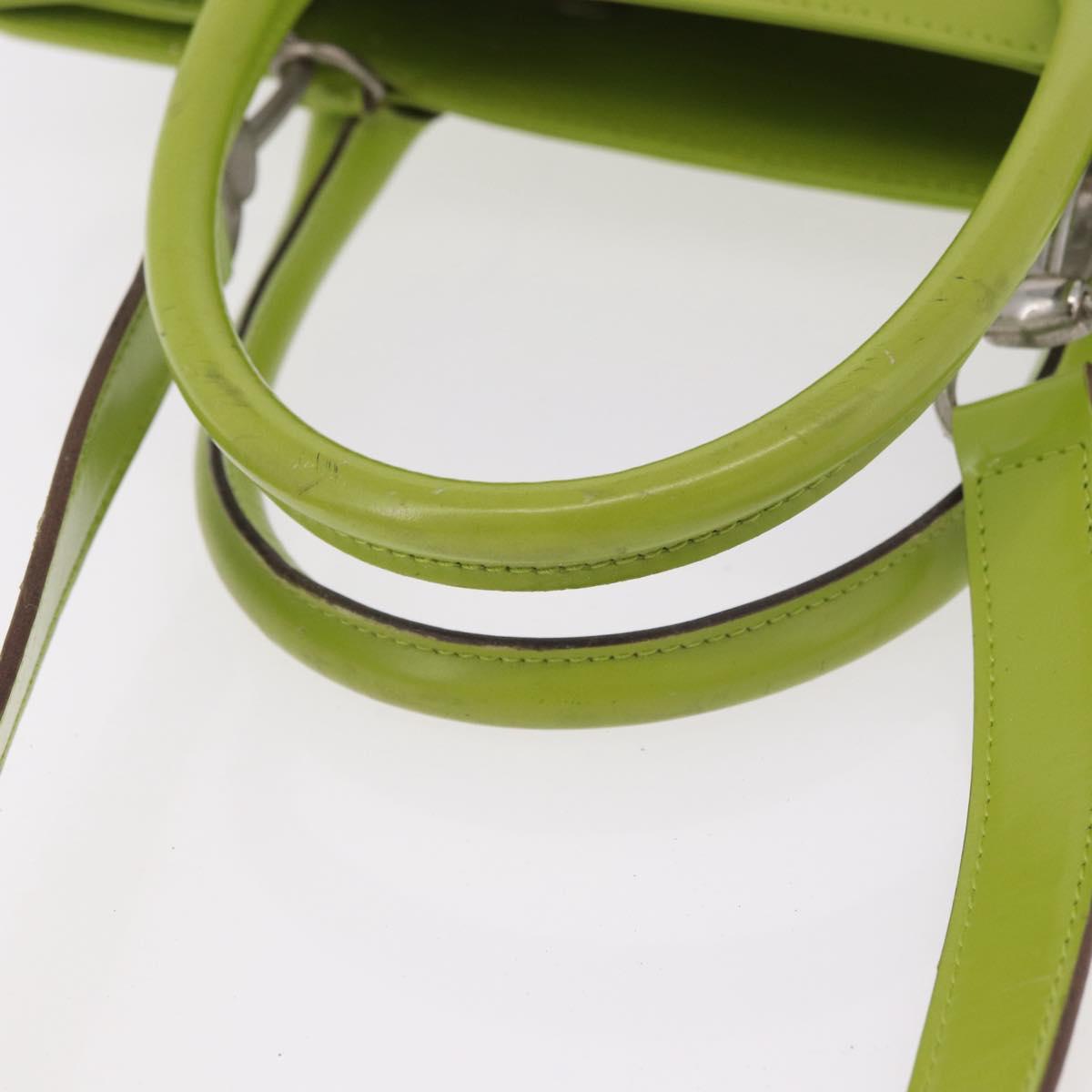 GUCCI Patent Hand Bag 2way Lime Green Silver Auth 190559