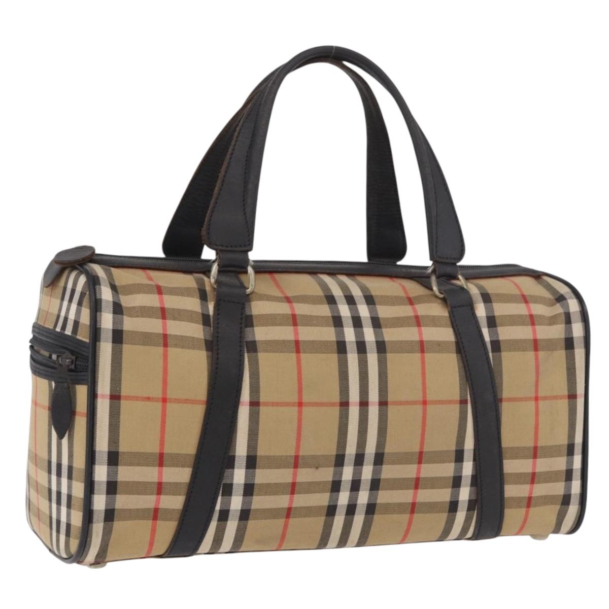 Burberrys Nova Check Boston Bag Canvas Beige Gold Auth 190561