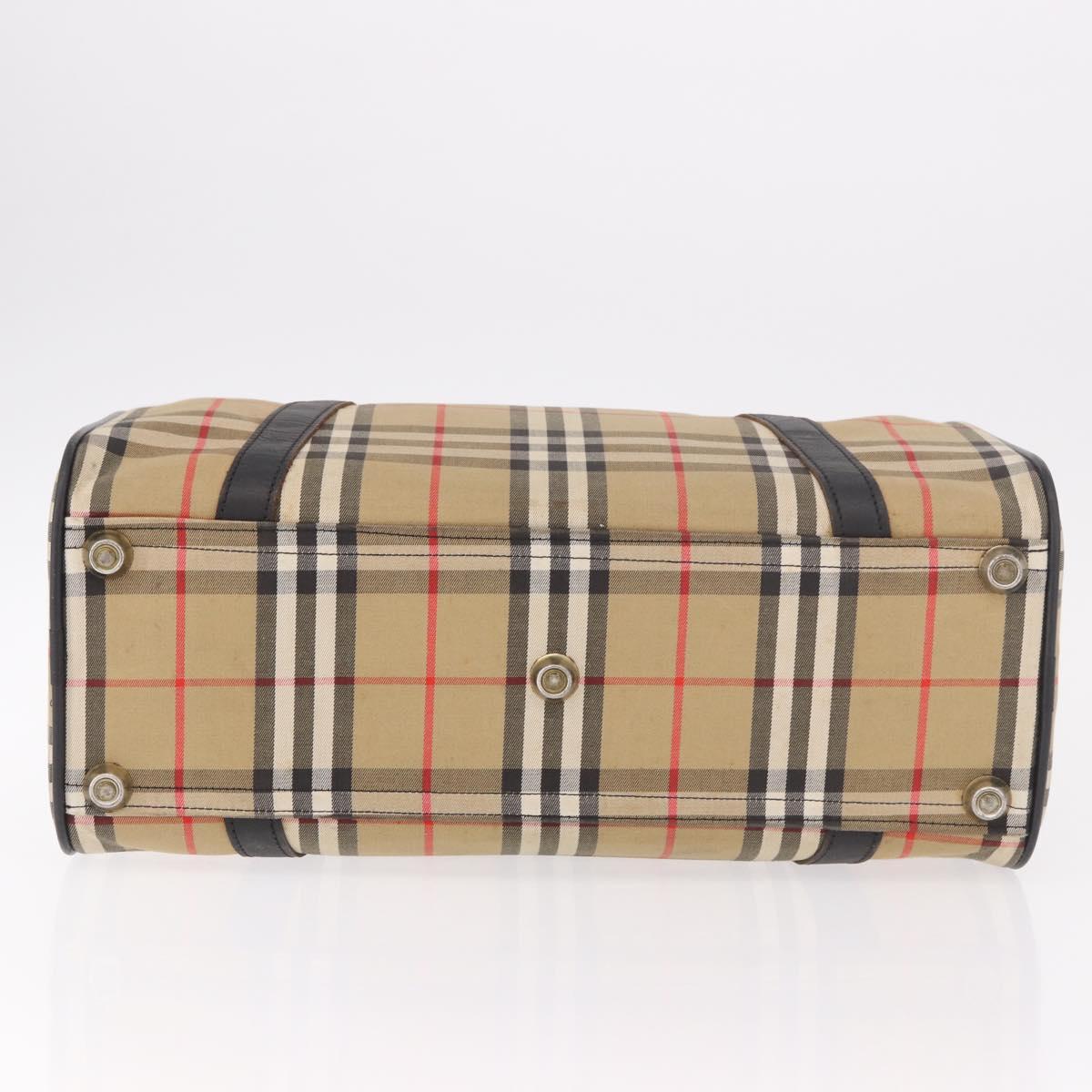 Burberrys Nova Check Boston Bag Canvas Beige Gold Auth 190561
