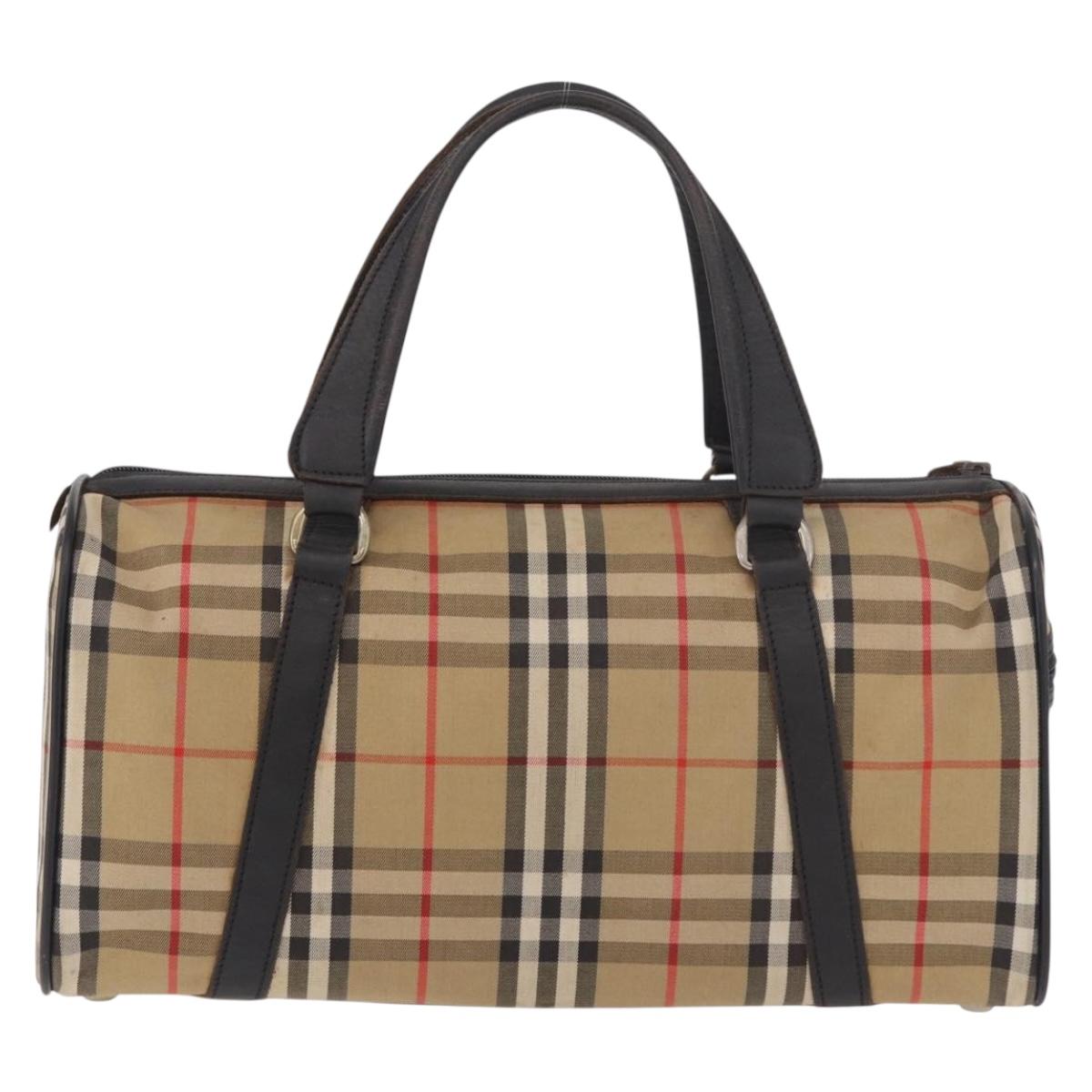 Burberrys Nova Check Boston Bag Canvas Beige Gold Auth 190561