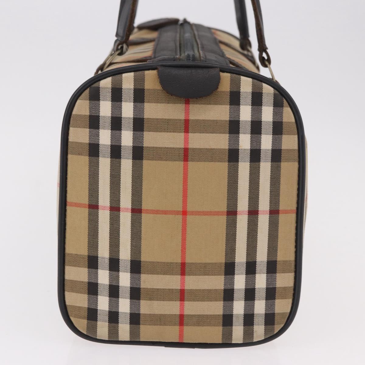 Burberrys Nova Check Boston Bag Canvas Beige Gold Auth 190561