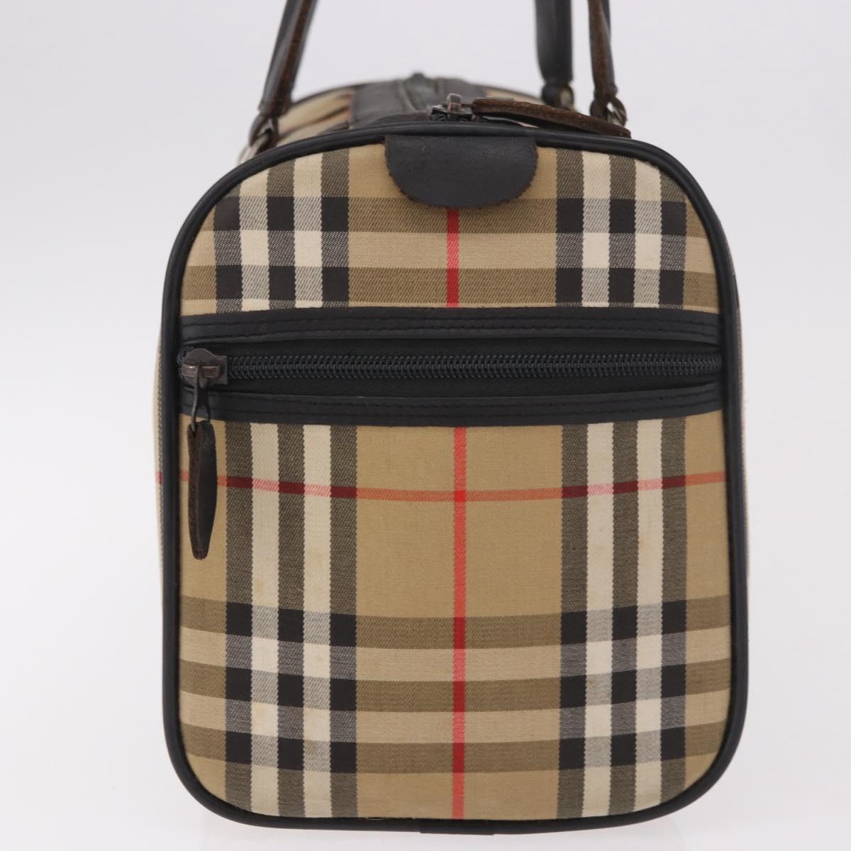 Burberrys Nova Check Boston Bag Canvas Beige Gold Auth 190561