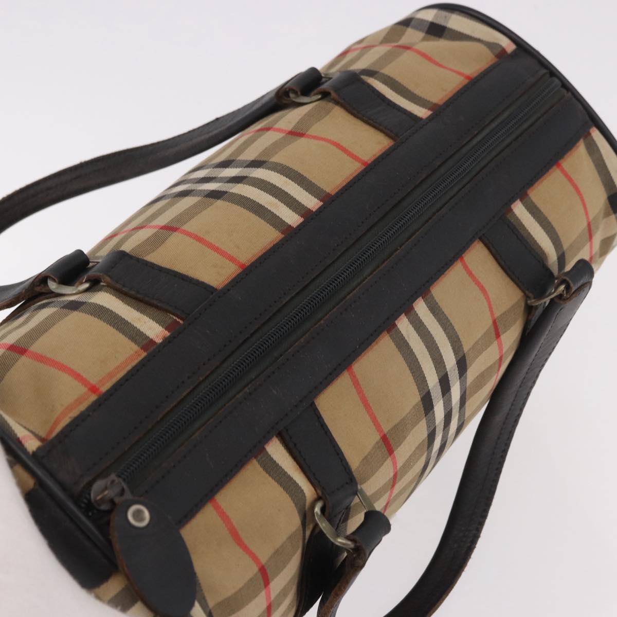 Burberrys Nova Check Boston Bag Canvas Beige Gold Auth 190561