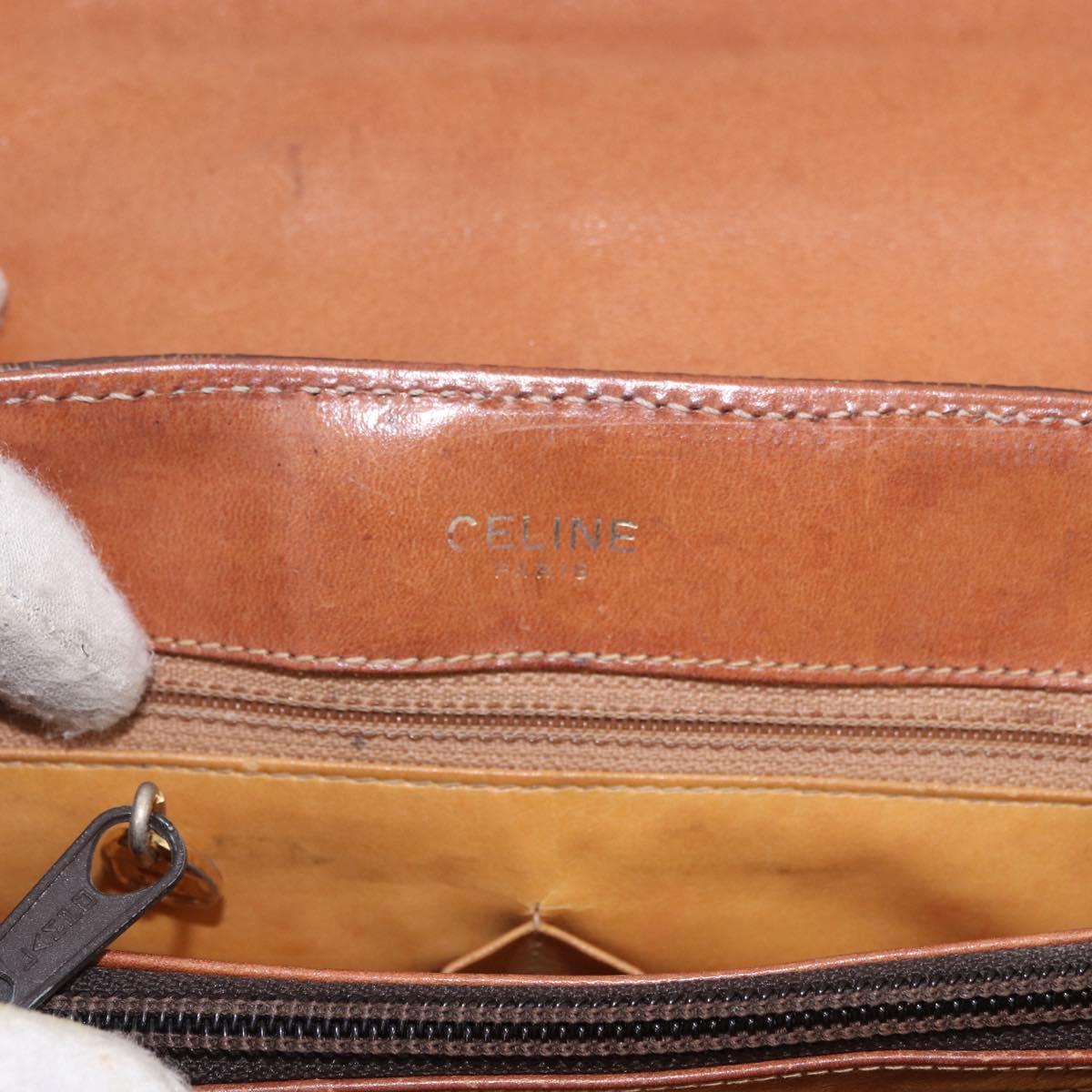 CELINE Macadam Canvas Hand Bag PVC Brown Gold Auth 190562