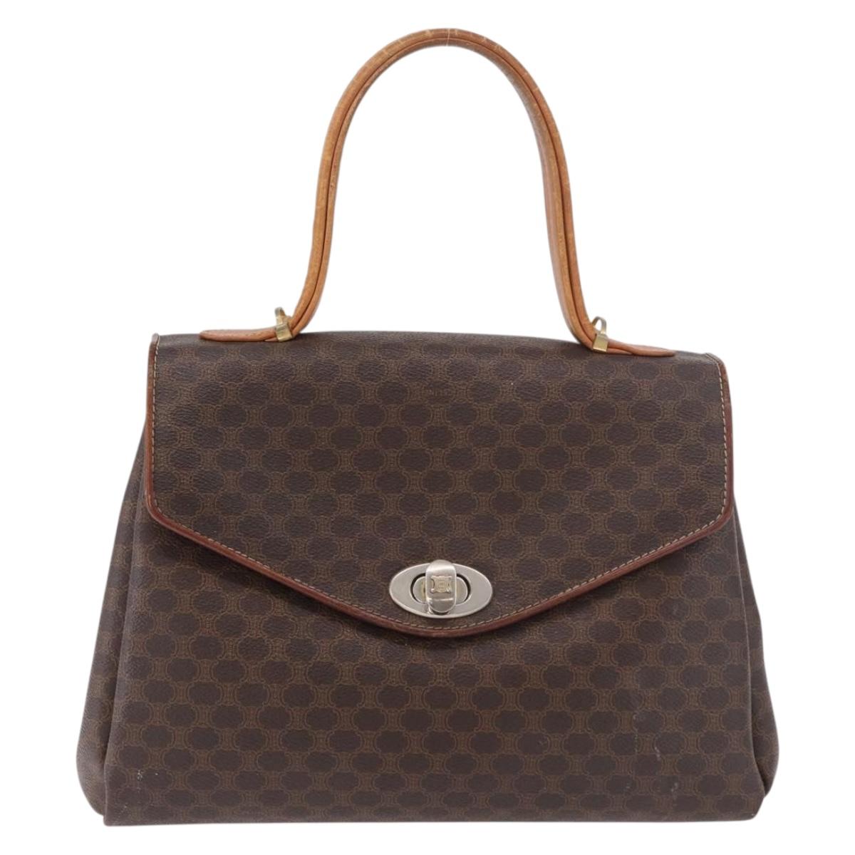 CELINE Macadam Canvas Hand Bag PVC Brown Gold Auth 190562