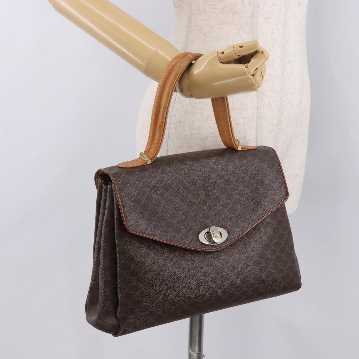 CELINE Macadam Canvas Hand Bag PVC Brown Gold Auth 190562