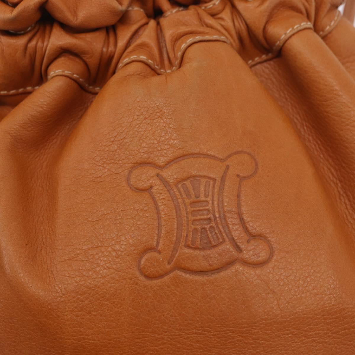 CELINE Triomphe Drawstring Bag Leather Brown Auth 190563
