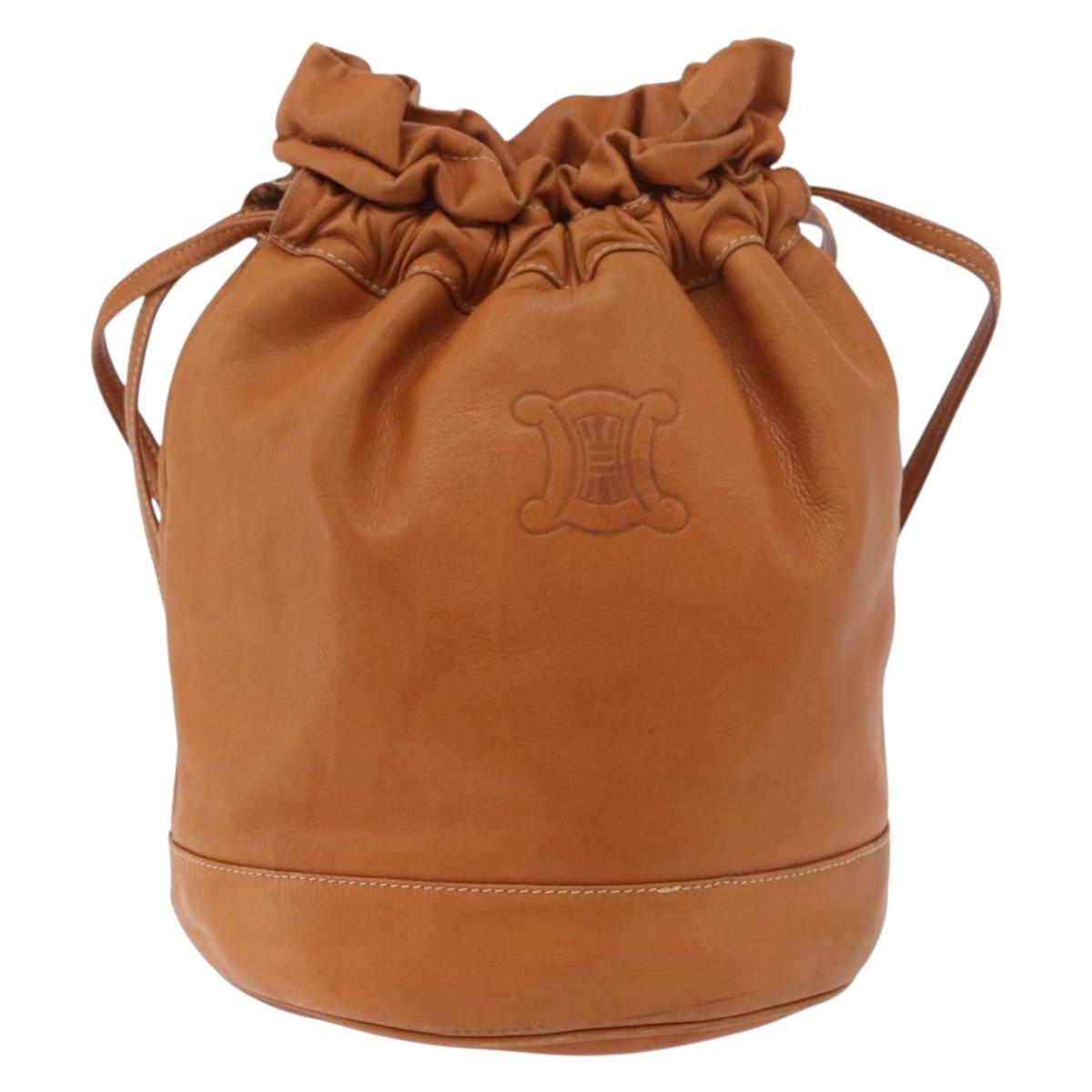 CELINE Triomphe Drawstring Bag Leather Brown Auth 190563
