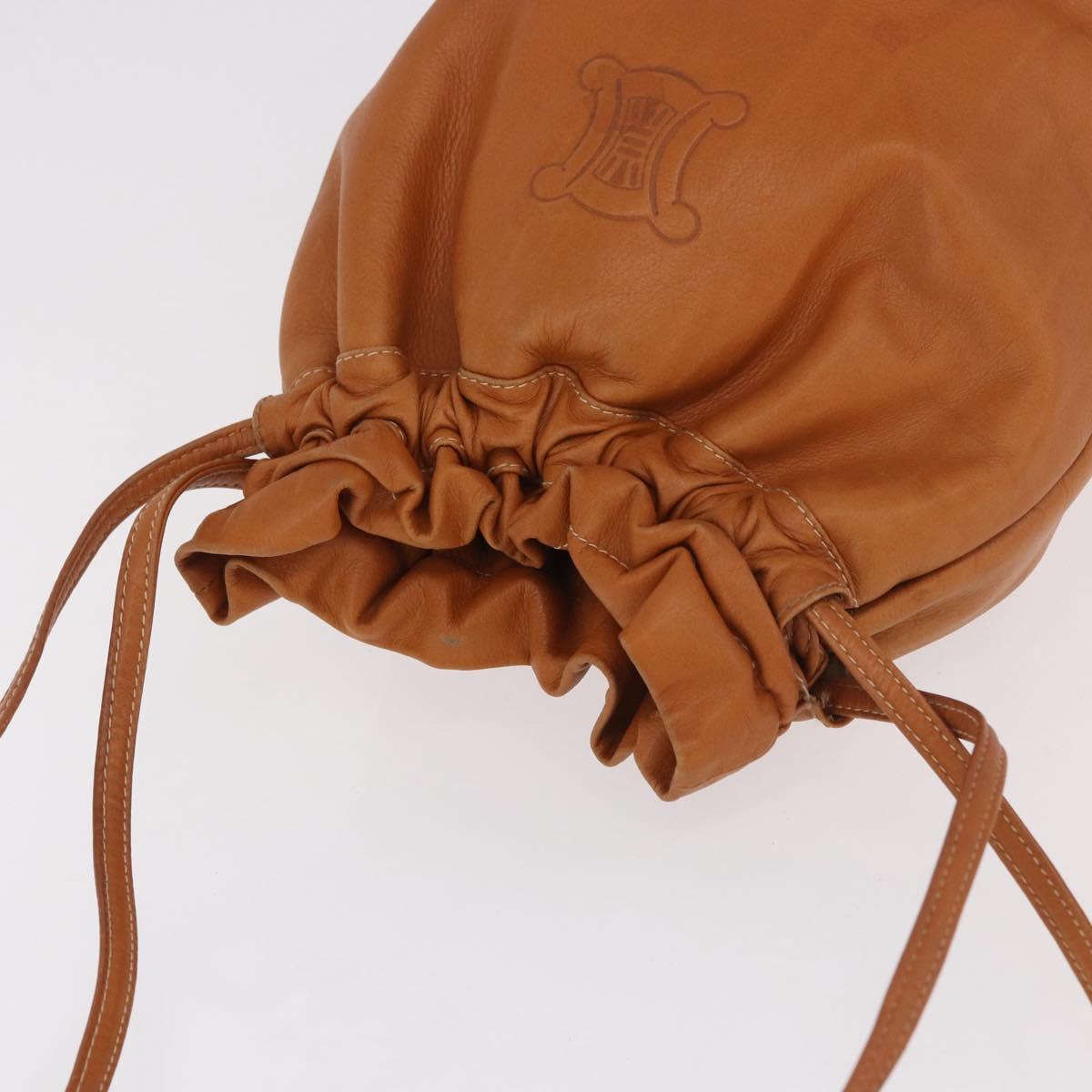 CELINE Triomphe Drawstring Bag Leather Brown Auth 190563