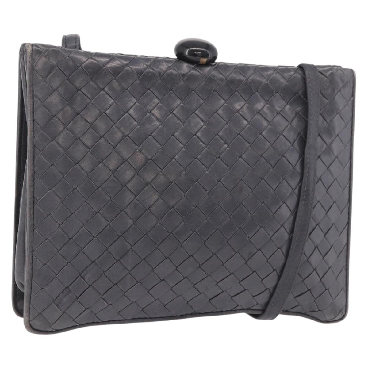 BOTTEGA VENETA INTRECCIATO Shoulder Bag Leather Gray Auth 190565