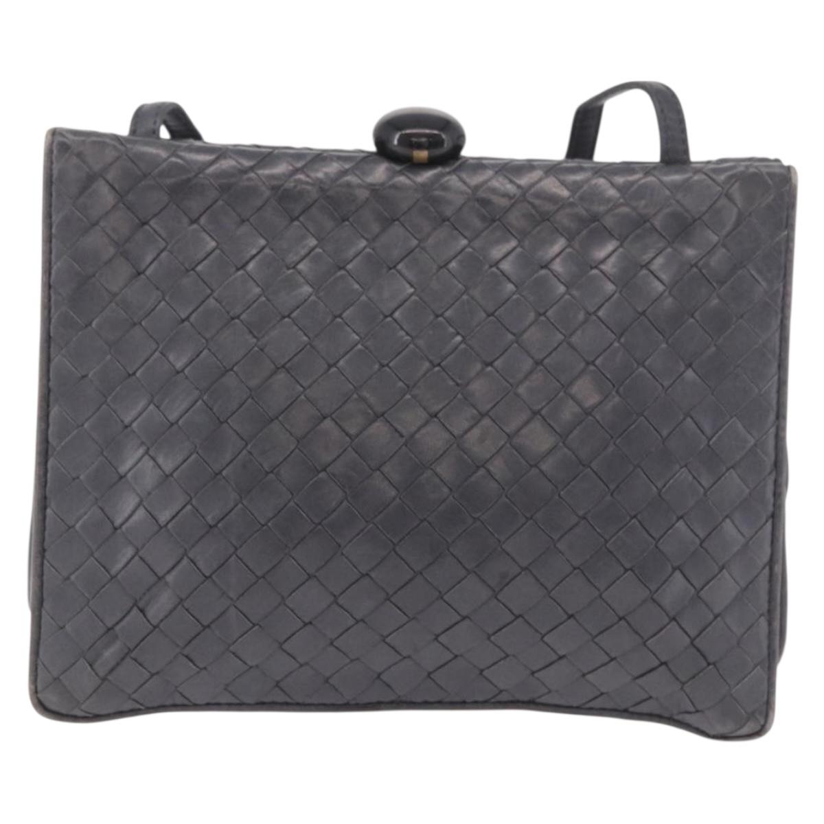 BOTTEGA VENETA INTRECCIATO Shoulder Bag Leather Gray Auth 190565