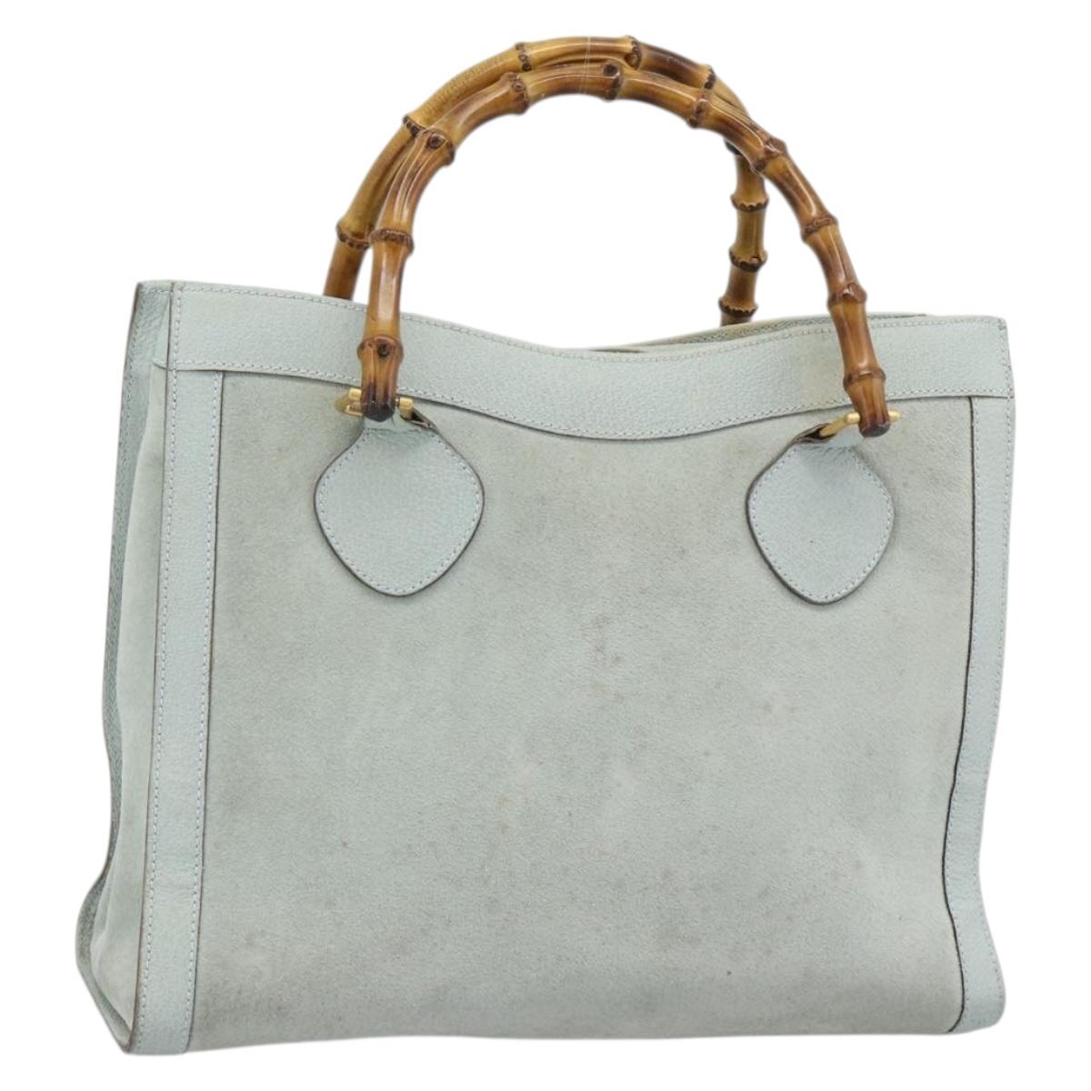 GUCCI Bamboo Hand Bag Suede Gray Gold 002 1186 Auth 190566