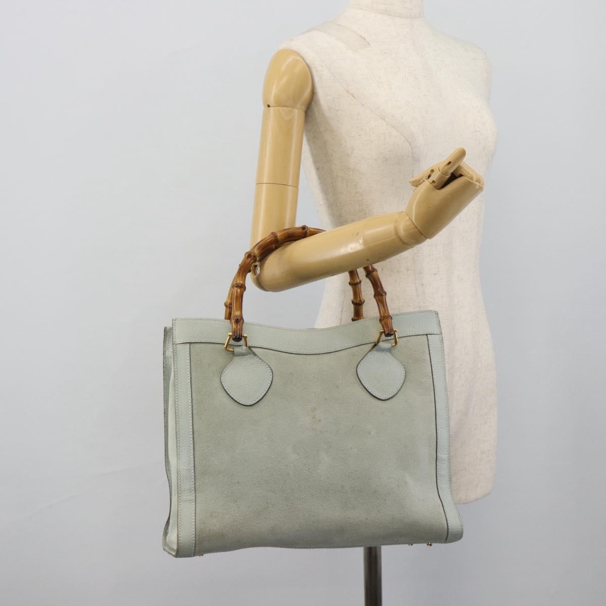 GUCCI Bamboo Hand Bag Suede Gray Gold 002 1186 Auth 190566