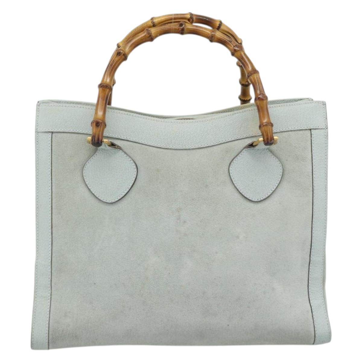 GUCCI Bamboo Hand Bag Suede Gray Gold 002 1186 Auth 190566