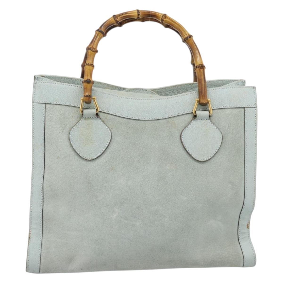 GUCCI Bamboo Hand Bag Suede Gray Gold 002 1186 Auth 190566