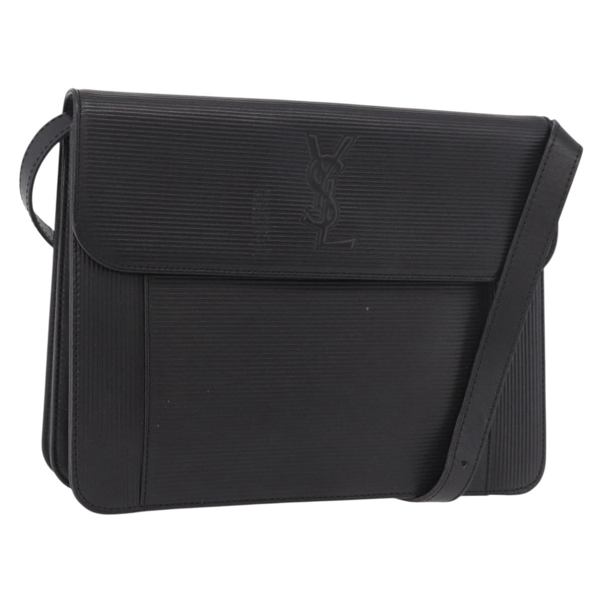 SAINT LAURENT Shoulder Bag Leather Black Gold Auth 190568
