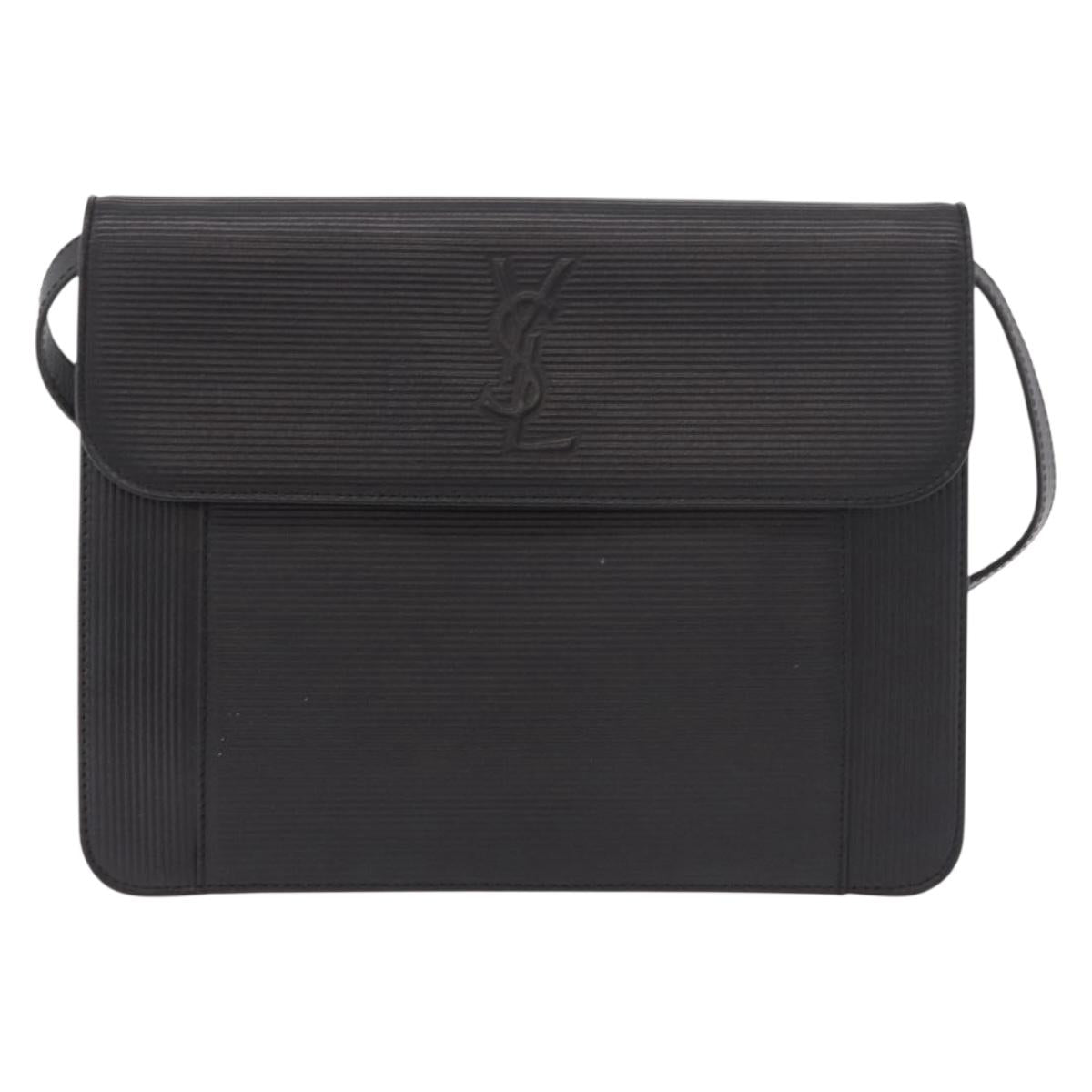SAINT LAURENT Shoulder Bag Leather Black Gold Auth 190568