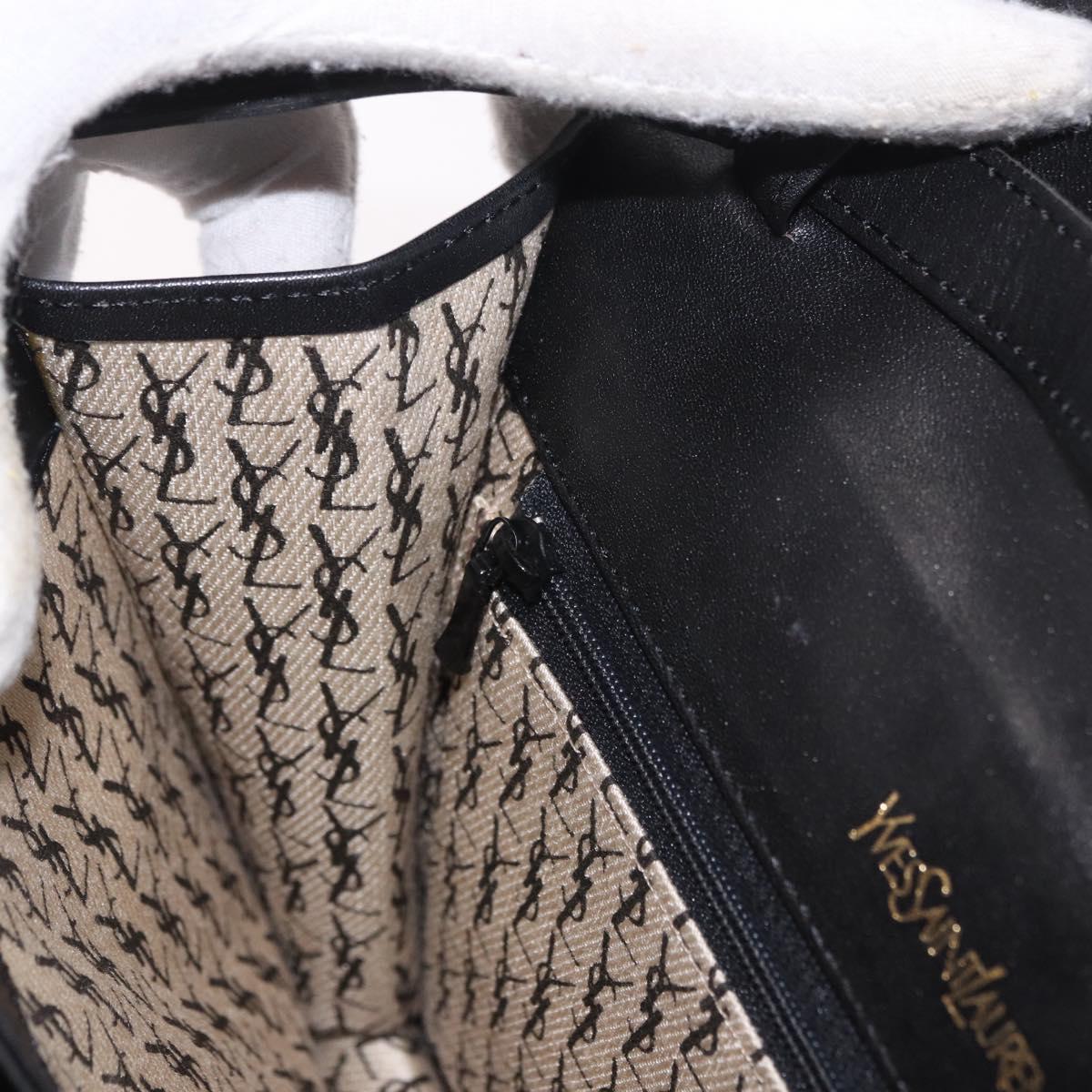 SAINT LAURENT Shoulder Bag Leather Black Gold Auth 190568