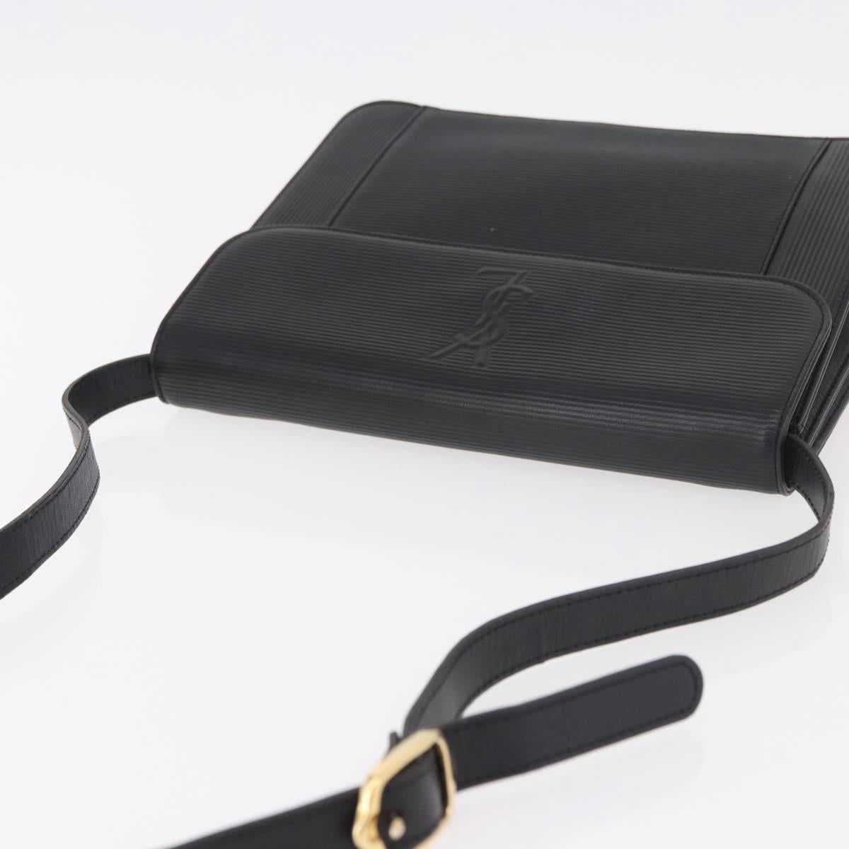 SAINT LAURENT Shoulder Bag Leather Black Gold Auth 190568