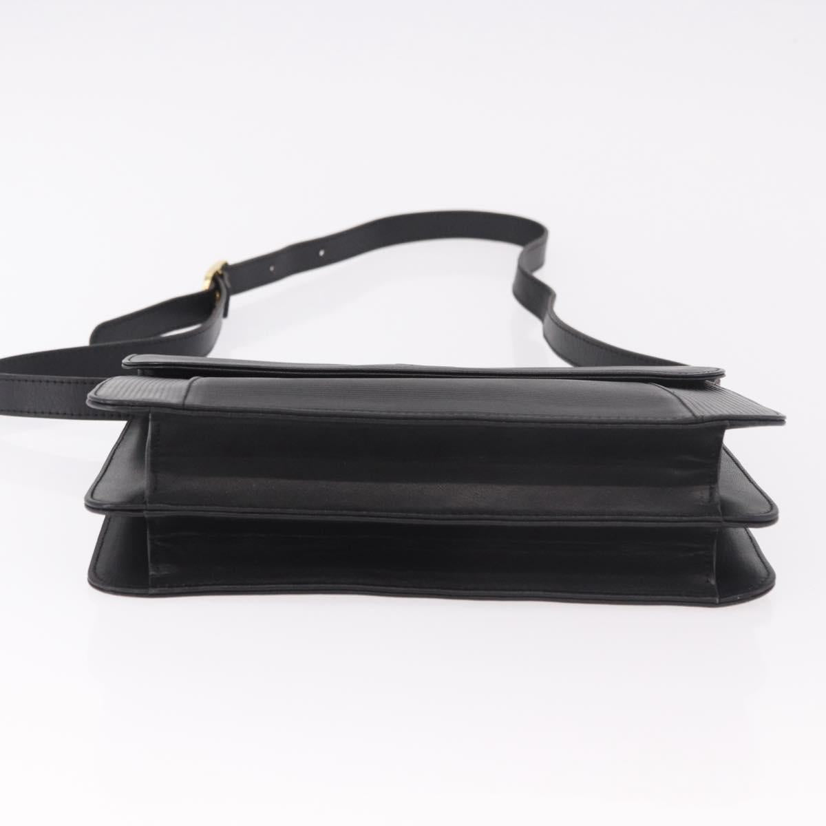 SAINT LAURENT Shoulder Bag Leather Black Gold Auth 190568