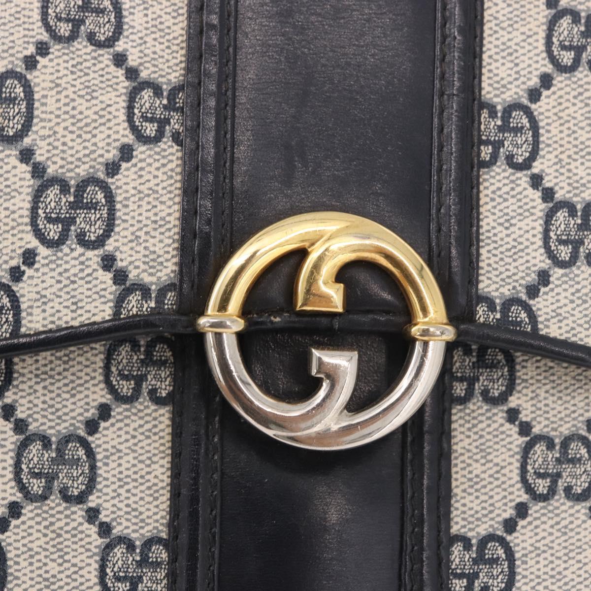 GUCCI GG Supreme Hand Bag PVC Navy Gold Auth 190570