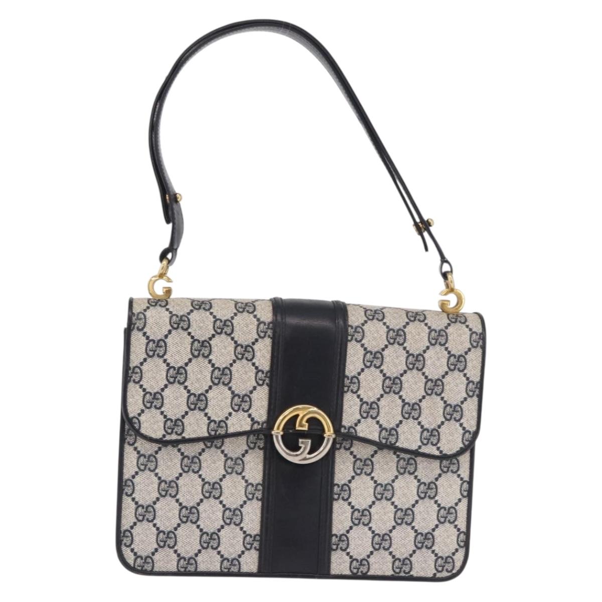 GUCCI GG Supreme Hand Bag PVC Navy Gold Auth 190570