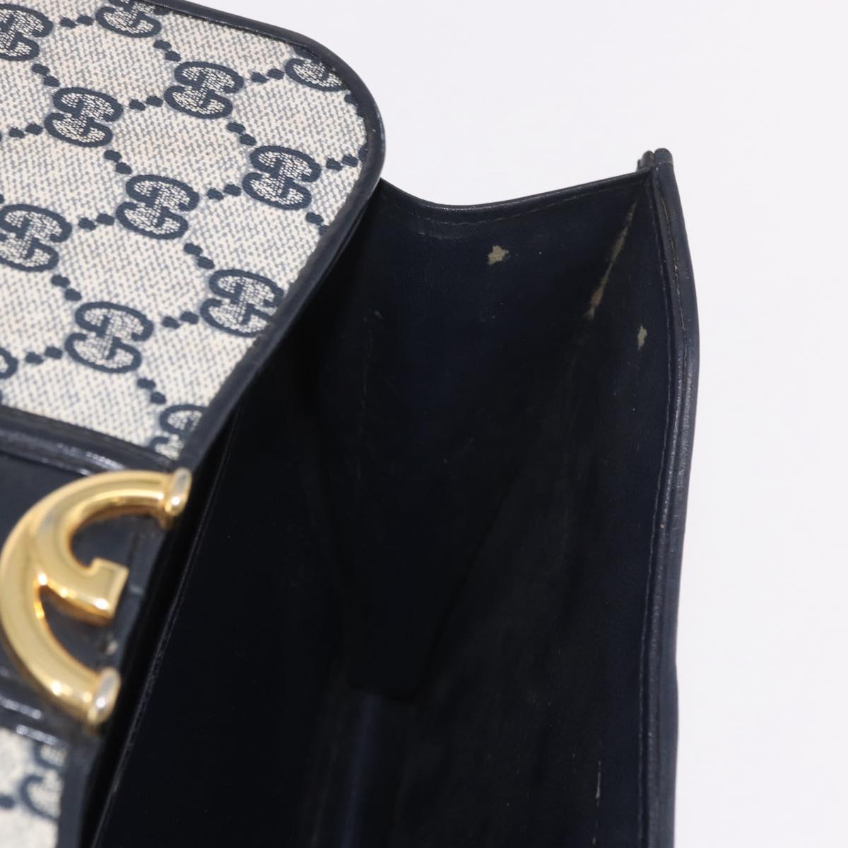 GUCCI GG Supreme Hand Bag PVC Navy Gold Auth 190570