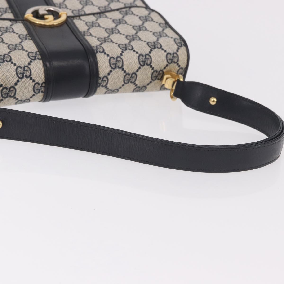GUCCI GG Supreme Hand Bag PVC Navy Gold Auth 190570
