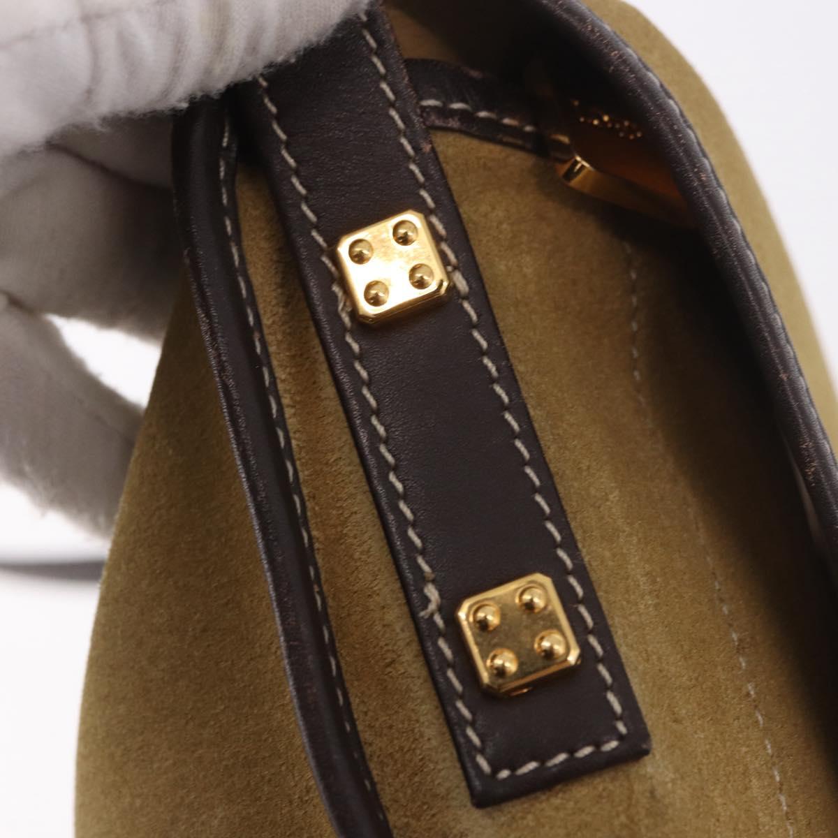 LOEWE Anagram Shoulder Bag Suede Beige Gold Auth 190571