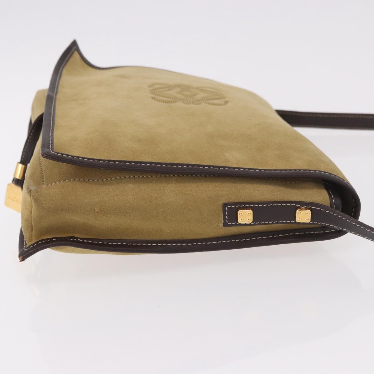 LOEWE Anagram Shoulder Bag Suede Beige Gold Auth 190571