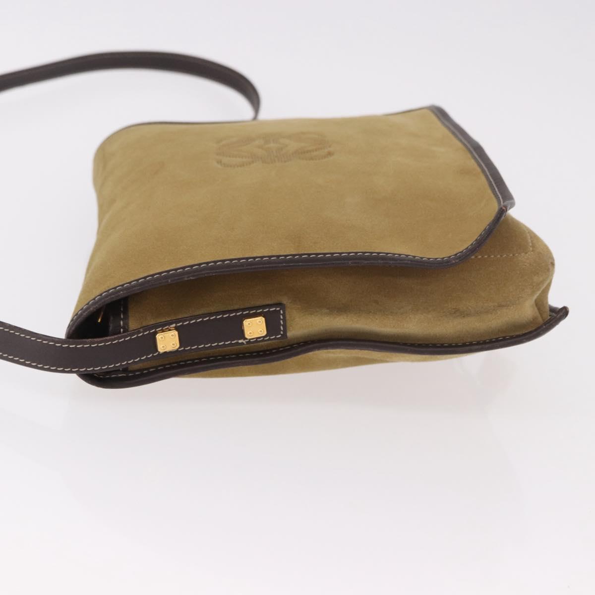 LOEWE Anagram Shoulder Bag Suede Beige Gold Auth 190571