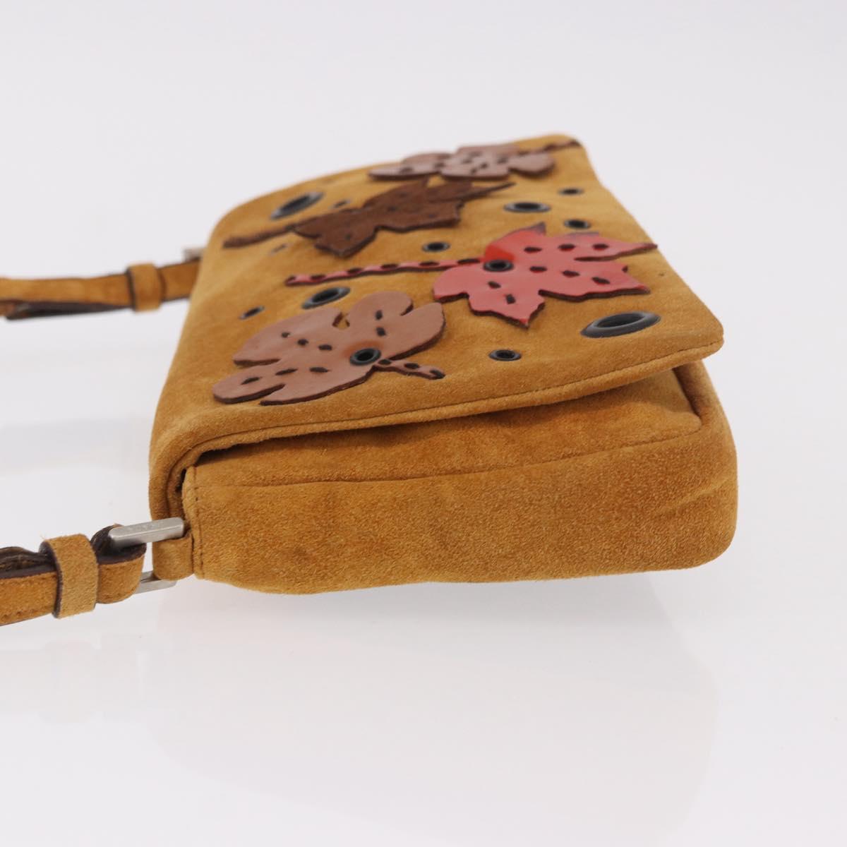 PRADA Shoulder Bag Suede Beige Silver Auth 190573