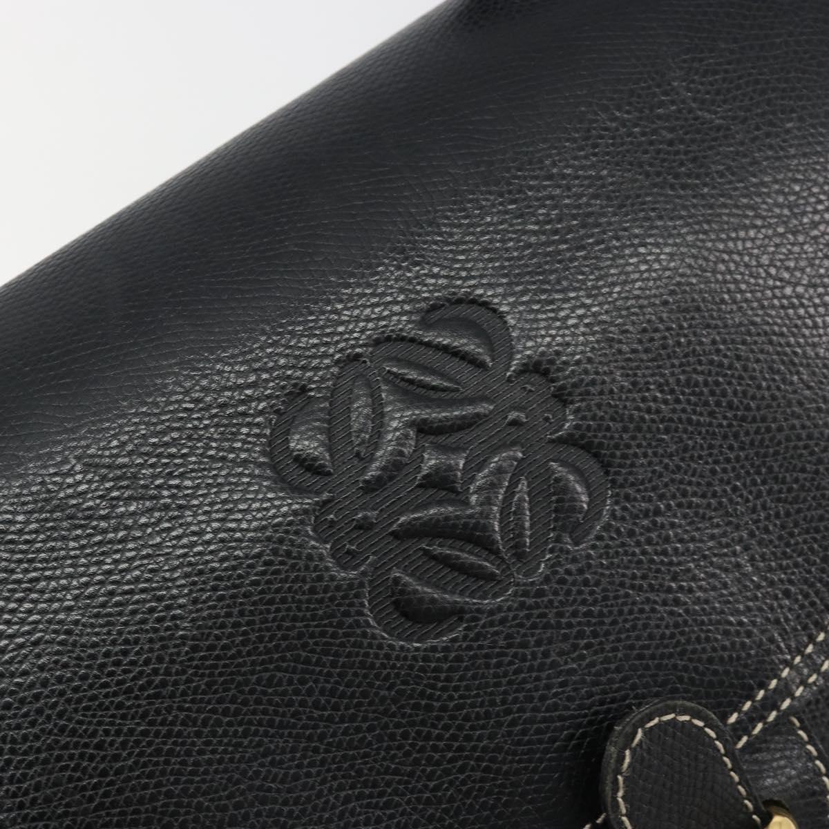 LOEWE Anagram Shoulder Bag Leather Black Gold Auth 190574