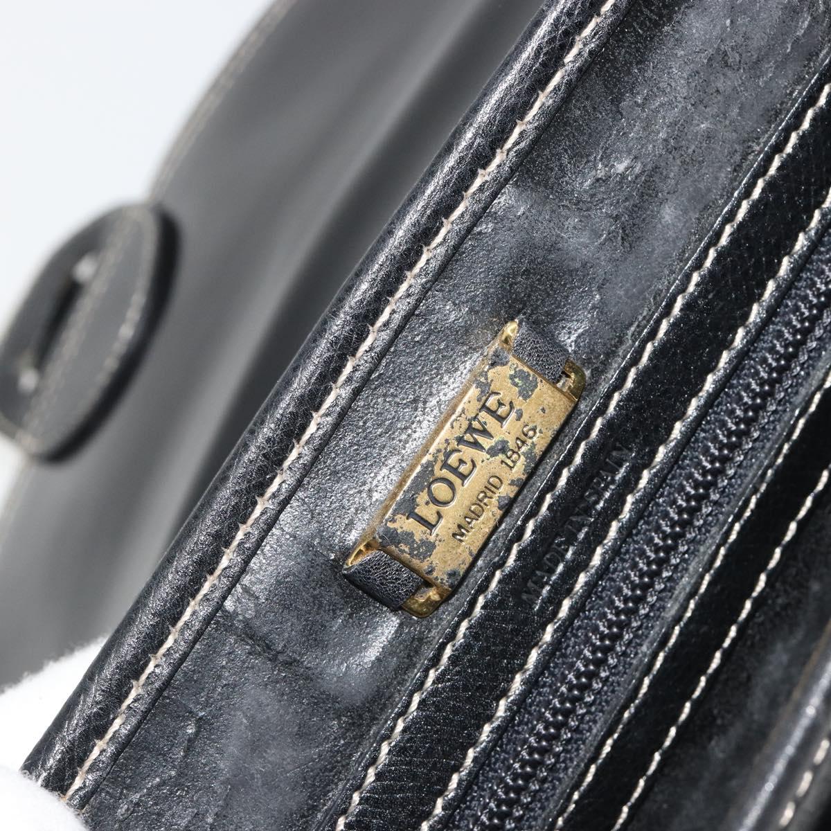 LOEWE Anagram Shoulder Bag Leather Black Gold Auth 190574