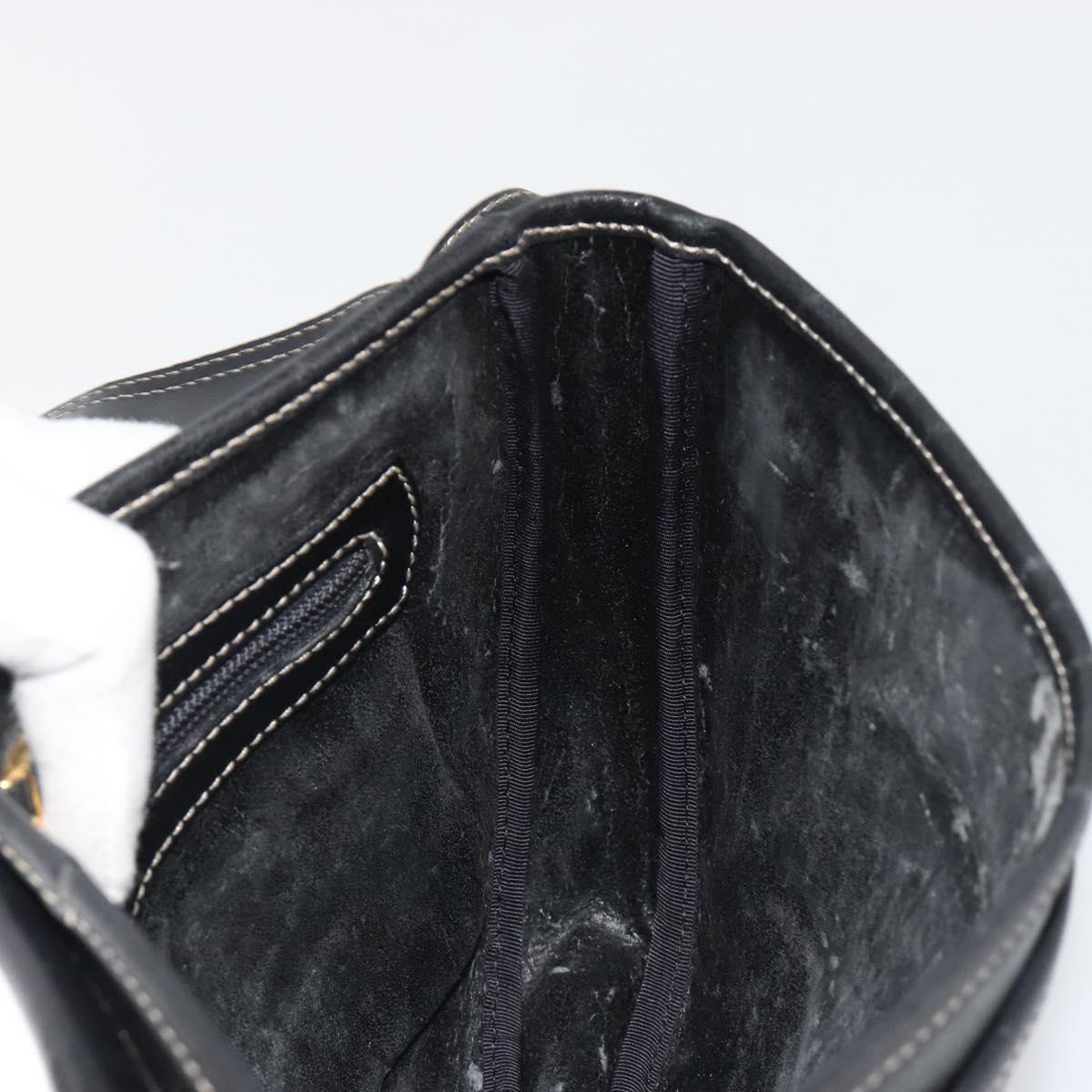 LOEWE Anagram Shoulder Bag Leather Black Gold Auth 190574