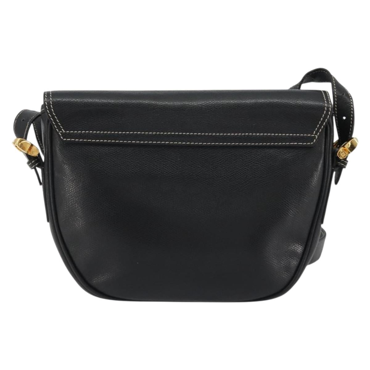 LOEWE Anagram Shoulder Bag Leather Black Gold Auth 190574