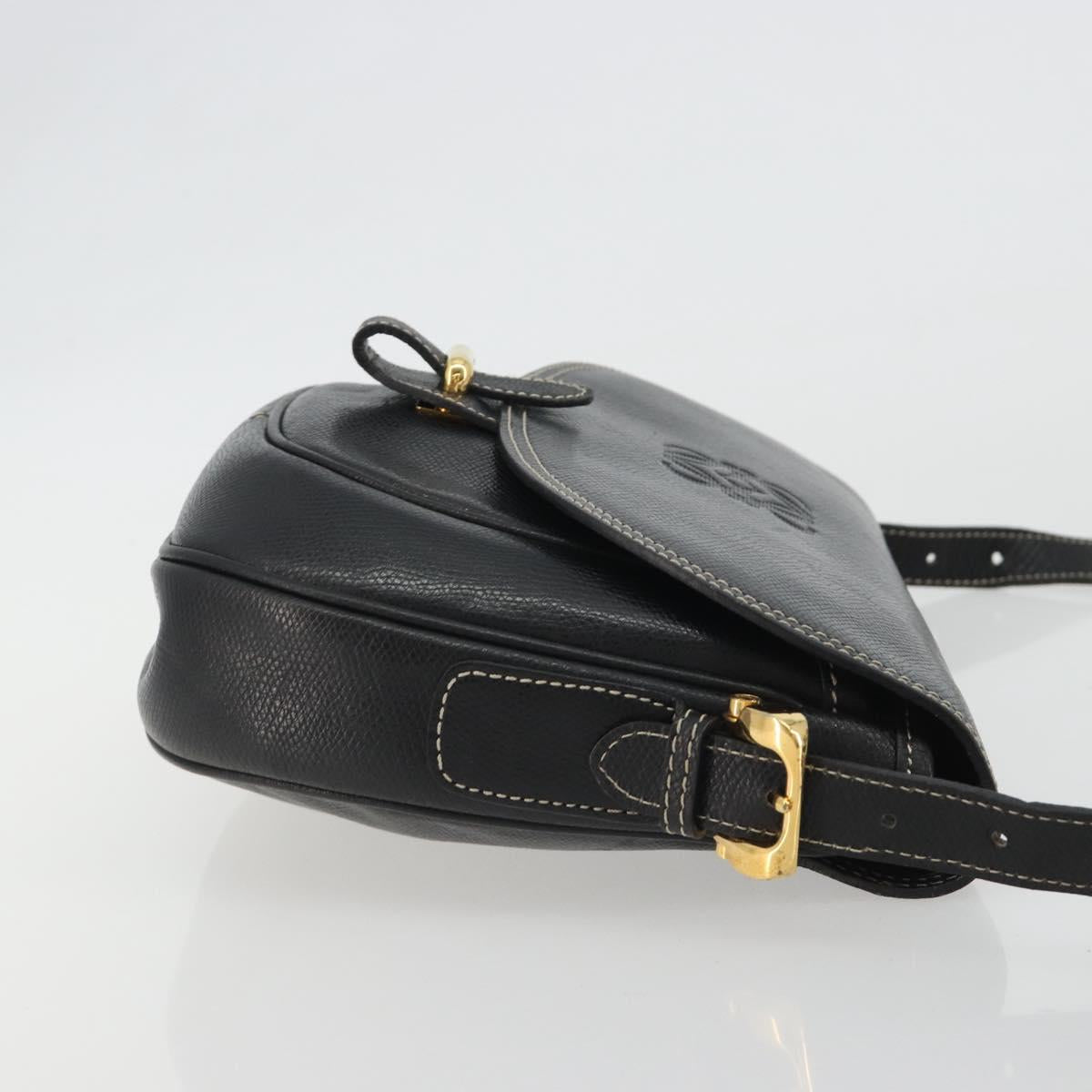 LOEWE Anagram Shoulder Bag Leather Black Gold Auth 190574