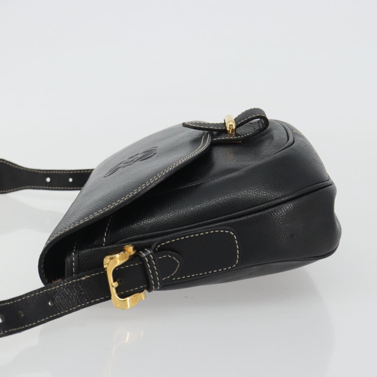 LOEWE Anagram Shoulder Bag Leather Black Gold Auth 190574