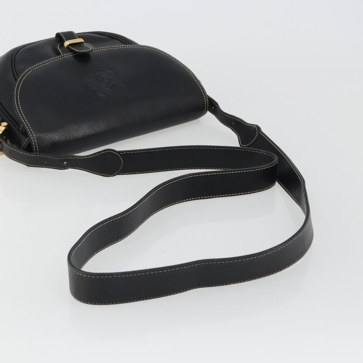 LOEWE Anagram Shoulder Bag Leather Black Gold Auth 190574