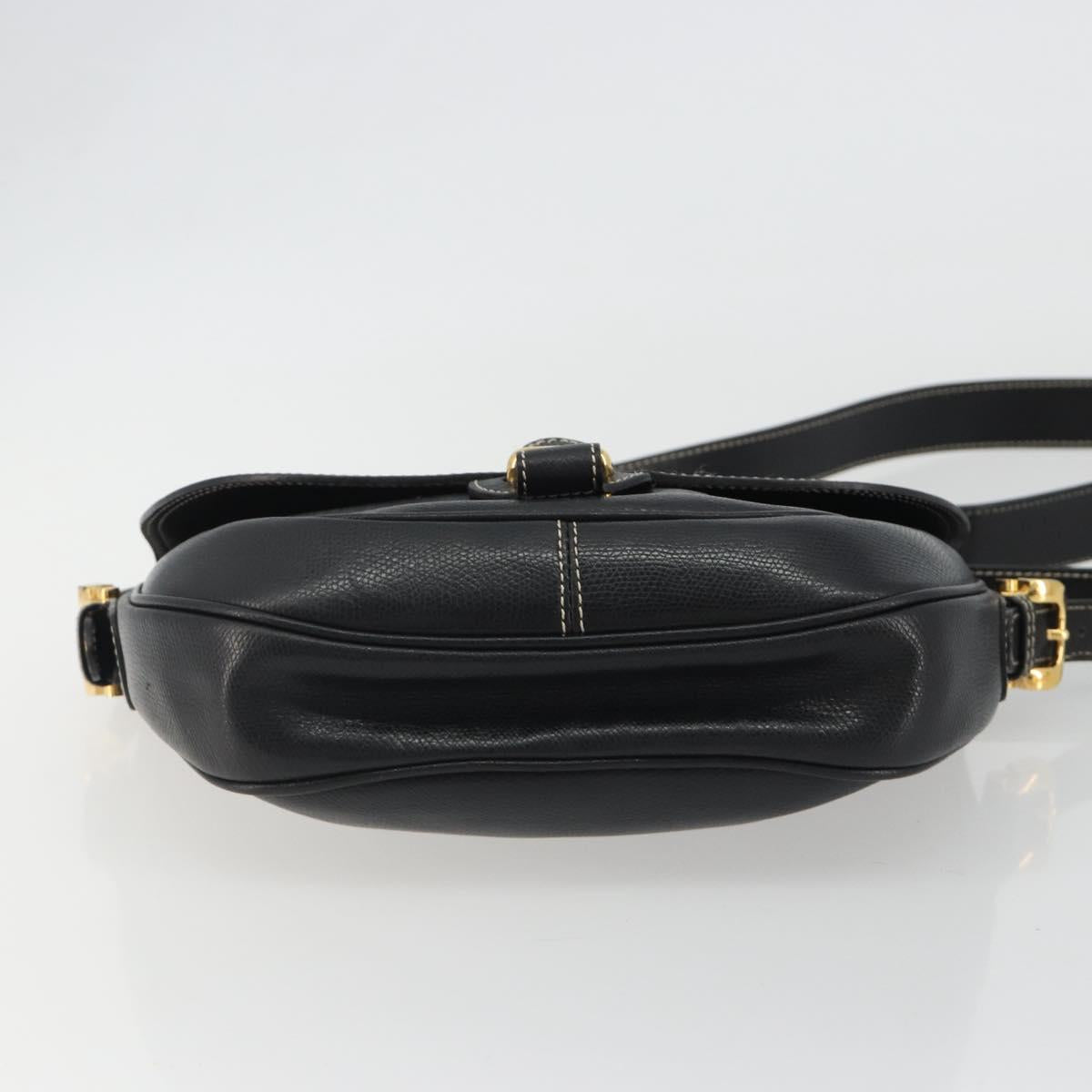 LOEWE Anagram Shoulder Bag Leather Black Gold Auth 190574