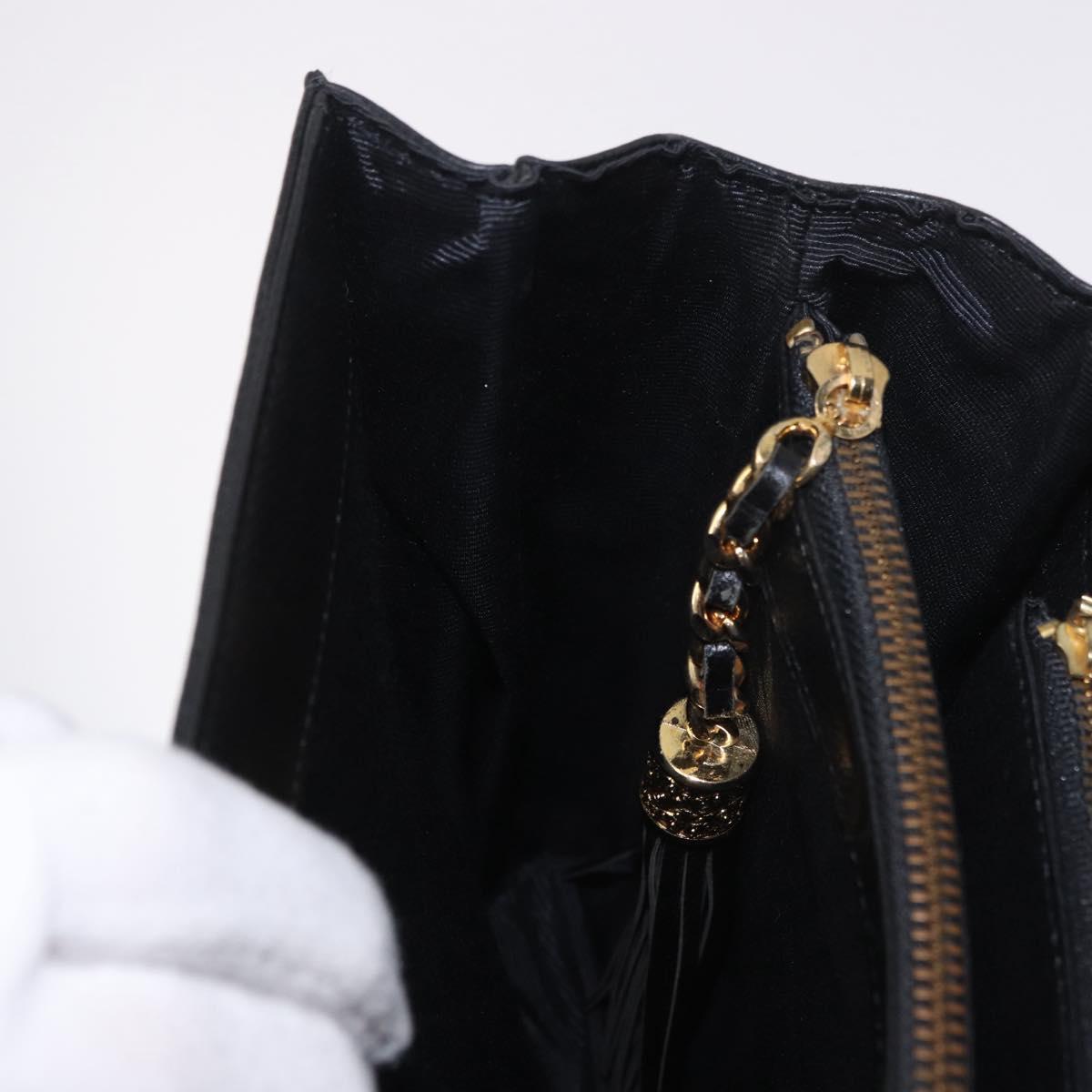 VALENTINO Hand Bag Leather Black Gold Auth 190581