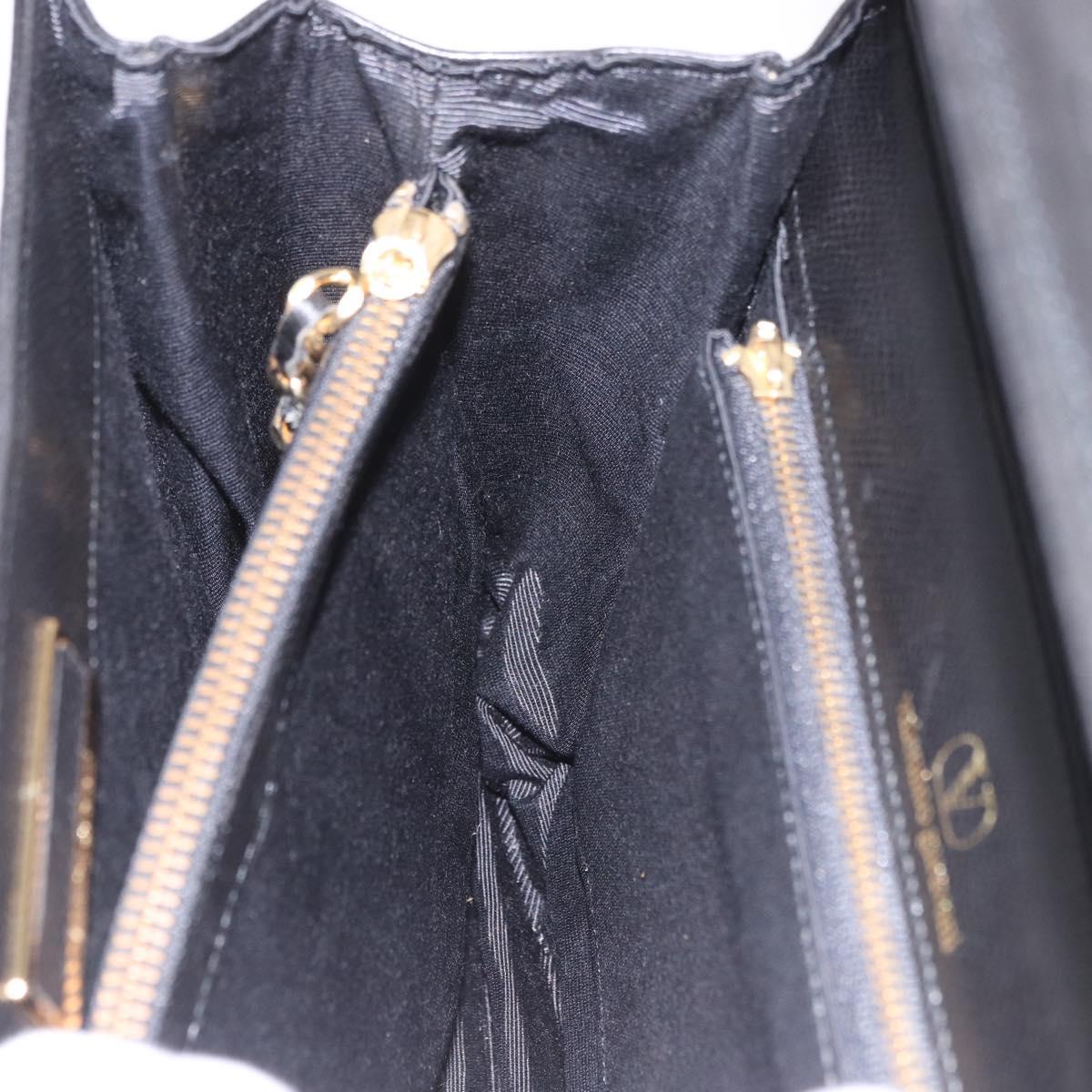 VALENTINO Hand Bag Leather Black Gold Auth 190581