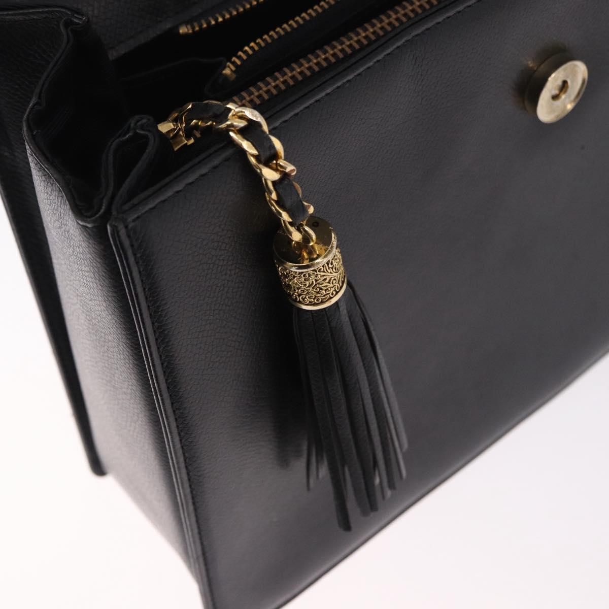 VALENTINO Hand Bag Leather Black Gold Auth 190581