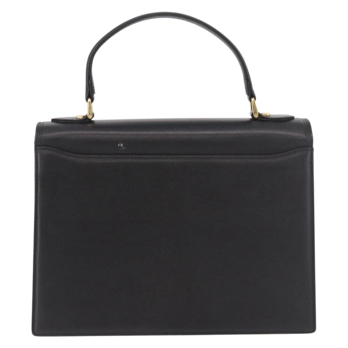 VALENTINO Hand Bag Leather Black Gold Auth 190581
